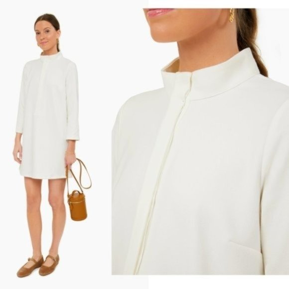 Tuckernuck Dresses & Skirts - Tuckernuck White Stretch Crepe Avery Long Sleeve Shirt Mini Dress Size XXS